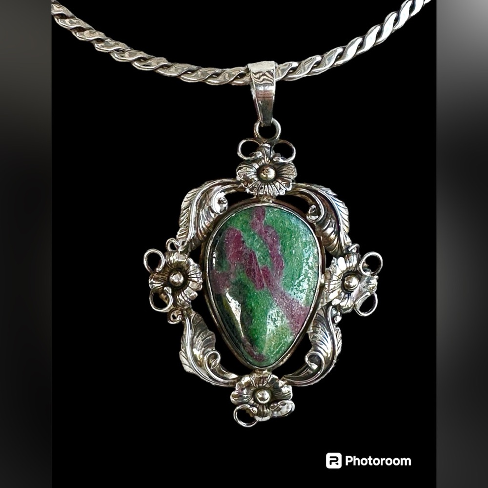Large Gorgeous Ruby Zoisite Natural Stone Pendant… - image 1